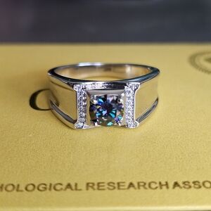 1 CT Blue Moissanite Set In 14K White Gold Filled Band